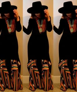 Social Butterfly Collection New Arrivals Black Multi Print Ruffle Wide Leg Pants