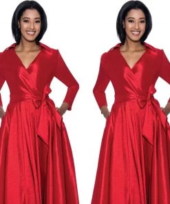 Social Butterfly Collection Red Classic Style Faux Wrap Dress
