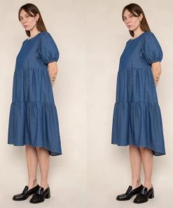 Social Butterfly Collection Plus Size Denim Blue Baby Doll Dress