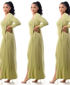 Social Butterfly Collection New Arrivals Plus Size Kiwi Green Two Piece Form Fitted Dress Duster Set