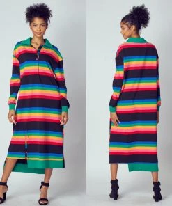 Social Butterfly Collection Multi Color Striped Long Shirt Dress 34 Social Butterfly Collection Multi Color Striped Long Shirt Dress