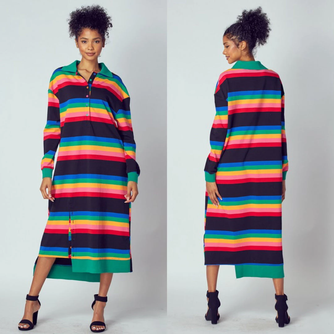 Social Butterfly Collection Multi Color Striped Long Shirt Dress 18 Social Butterfly Collection Multi Color Striped Long Shirt Dress