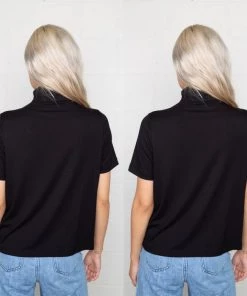 Social Butterfly Collection Black Or White Cotton Mock Neck Top