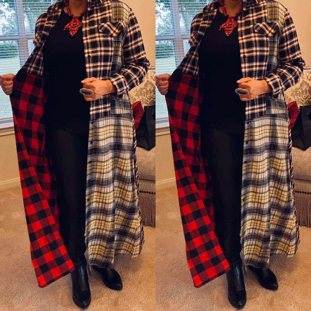 Social Butterfly Collection Plaid Check Multi Color Duster Dress 28 Social Butterfly Collection Plaid Check Multi Color Duster Dress