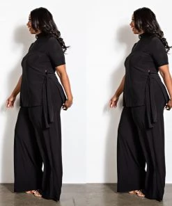 Social Butterfly Collection New Arrivals Black Side Tie Two Piece Pant Set