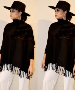 Social Butterfly Collection Black Faux Fur Fringe Detail Sweater Top Sale