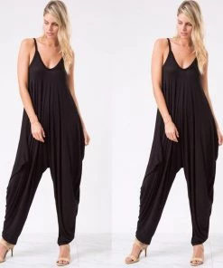 Social Butterfly Collection New Arrivals Black Scoop Neck Harem Jumpsuit