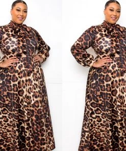 Social Butterfly Collection Leopard Print Necktie Maxi Dress New Arrivals