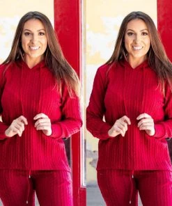 Social Butterfly Collection Burgundy Red Plus Size Two Piece Hoodie Pant Set Sale
