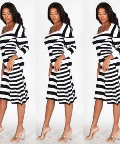 Social Butterfly Collection New Arrivals Black White Stripe Form Fitted Dress
