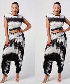 Social Butterfly Collection Tie Dye Two Piece Jersey Knit Jeannie Pants Set