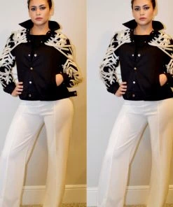 Social Butterfly Collection Detailed Black Jacket With Lace Up Drawstrings