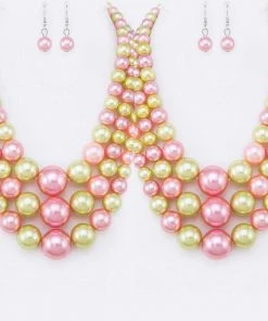 Social Butterfly Collection Three Strand Pink Green Pearl Necklace New Arrivals
