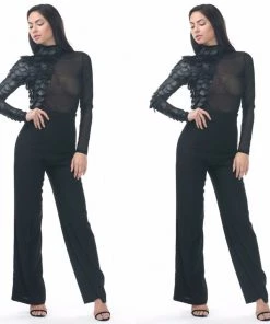 Social Butterfly Collection Sale Beautiful Black Faux Leather Sleeve Sheer Bodysuit