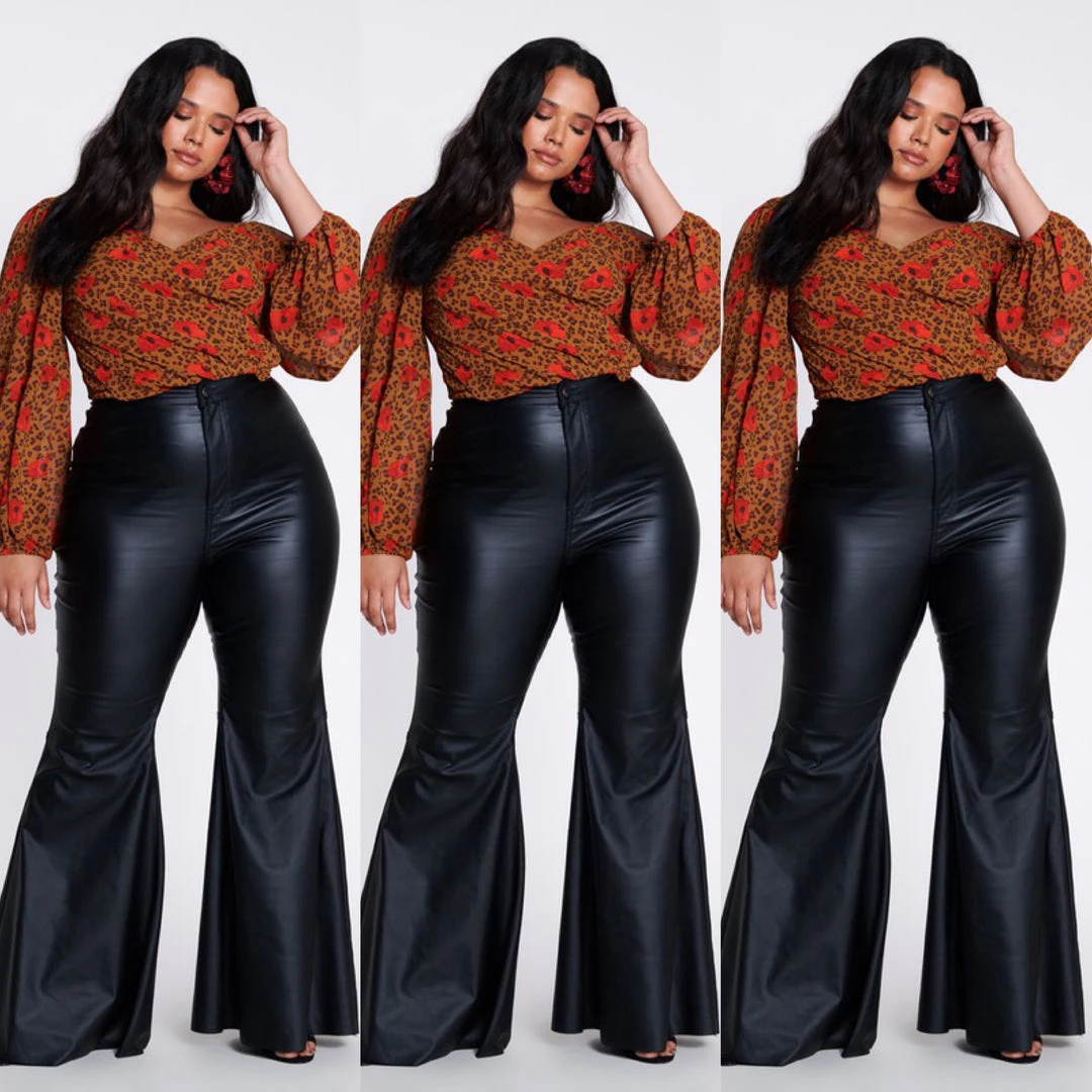 Social Butterfly Collection Black Faux Leather Bell Bottom Pants Plus Sizes 4 Social Butterfly Collection Black Faux Leather Bell Bottom Pants Plus Sizes