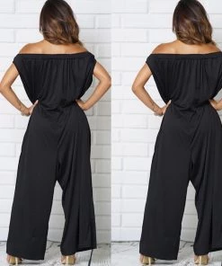 Social Butterfly Collection Black Off The Shoulder Boho Loose Fit Jumpsuit