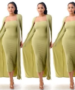 Social Butterfly Collection New Arrivals Plus Size Kiwi Green Two Piece Form Fitted Dress Duster Set