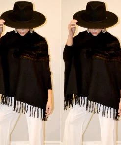 Social Butterfly Collection Black Faux Fur Fringe Detail Sweater Top Sale