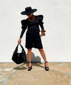 Social Butterfly Collection New Arrivals Black Fitted Puffy Sleeve Top