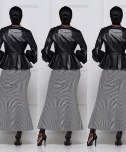 Social Butterfly Collection Black Puffy Sleeve Faux Leather Jacket Sale