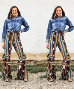 Social Butterfly Collection New Arrivals Black Multi Print Ruffle Wide Leg Pants