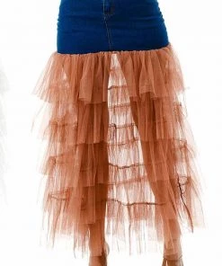 Social Butterfly Collection Denim Tulle Layered Maxi Skirt