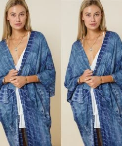 Social Butterfly Collection Denim Blue Tie Dye Kimono Sleeve Sheer Duster 16 Social Butterfly Collection Denim Blue Tie Dye Kimono Sleeve Sheer Duster