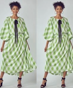 Social Butterfly Collection Plus Size Green Check Vintage Dress New Arrivals