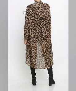 Social Butterfly Collection Sheer Animal Print High Low Front Zipper Dress Top New Arrivals