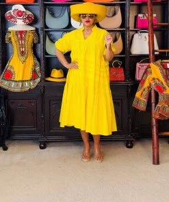 Social Butterfly Collection Plus Size Yellow Boho Style Below The Knee Dress
