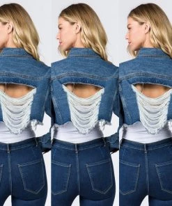 Social Butterfly Collection Distressed Plus Size Denim Cropped Jacket