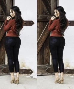 Social Butterfly Collection Black Plus Size Shiny Skinny Jeans