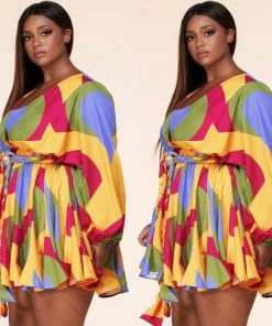Social Butterfly Collection Multi Color Abstract Print Plus Size Dress Top New Arrivals