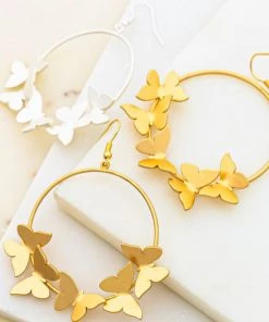 Social Butterfly Collection Sale Gold Hoop Butterfly Earrings