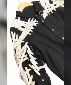 Social Butterfly Collection Detailed Black Jacket With Lace Up Drawstrings