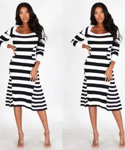 Social Butterfly Collection New Arrivals Black White Stripe Form Fitted Dress