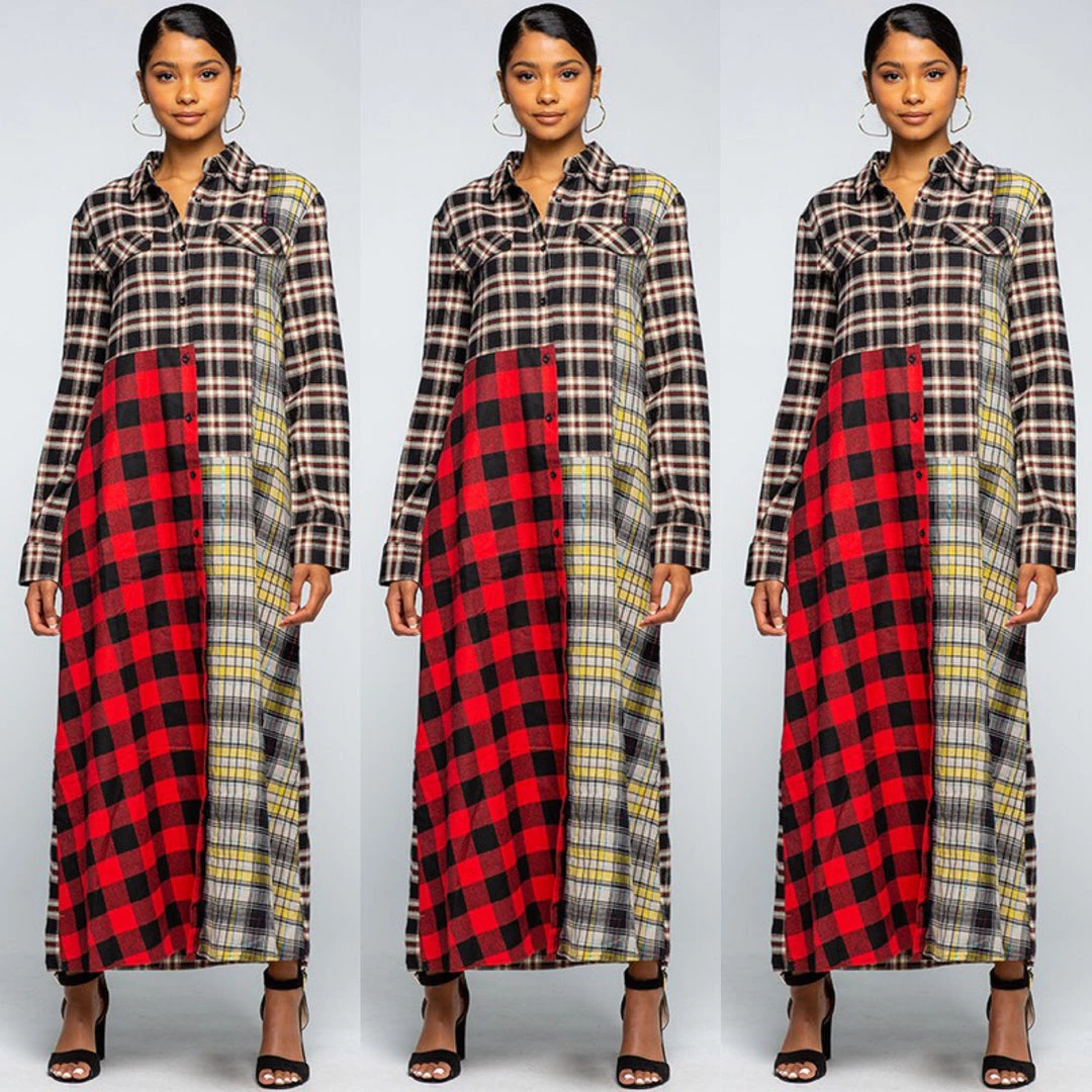 Social Butterfly Collection Plaid Check Multi Color Duster Dress 12 Social Butterfly Collection Plaid Check Multi Color Duster Dress