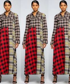 Social Butterfly Collection Dresses Multi Color Plaid Check Pattern Duster Dress