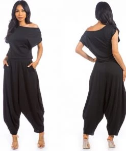 Social Butterfly Collection New Arrivals Black Two Piece Harem Pant Set