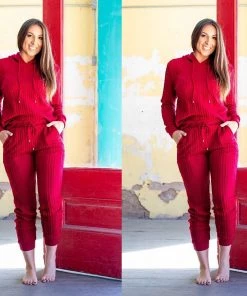 Social Butterfly Collection Burgundy Red Plus Size Two Piece Hoodie Pant Set Sale