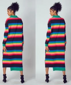 Social Butterfly Collection Multi Color Striped Long Shirt Dress 35 Social Butterfly Collection Multi Color Striped Long Shirt Dress