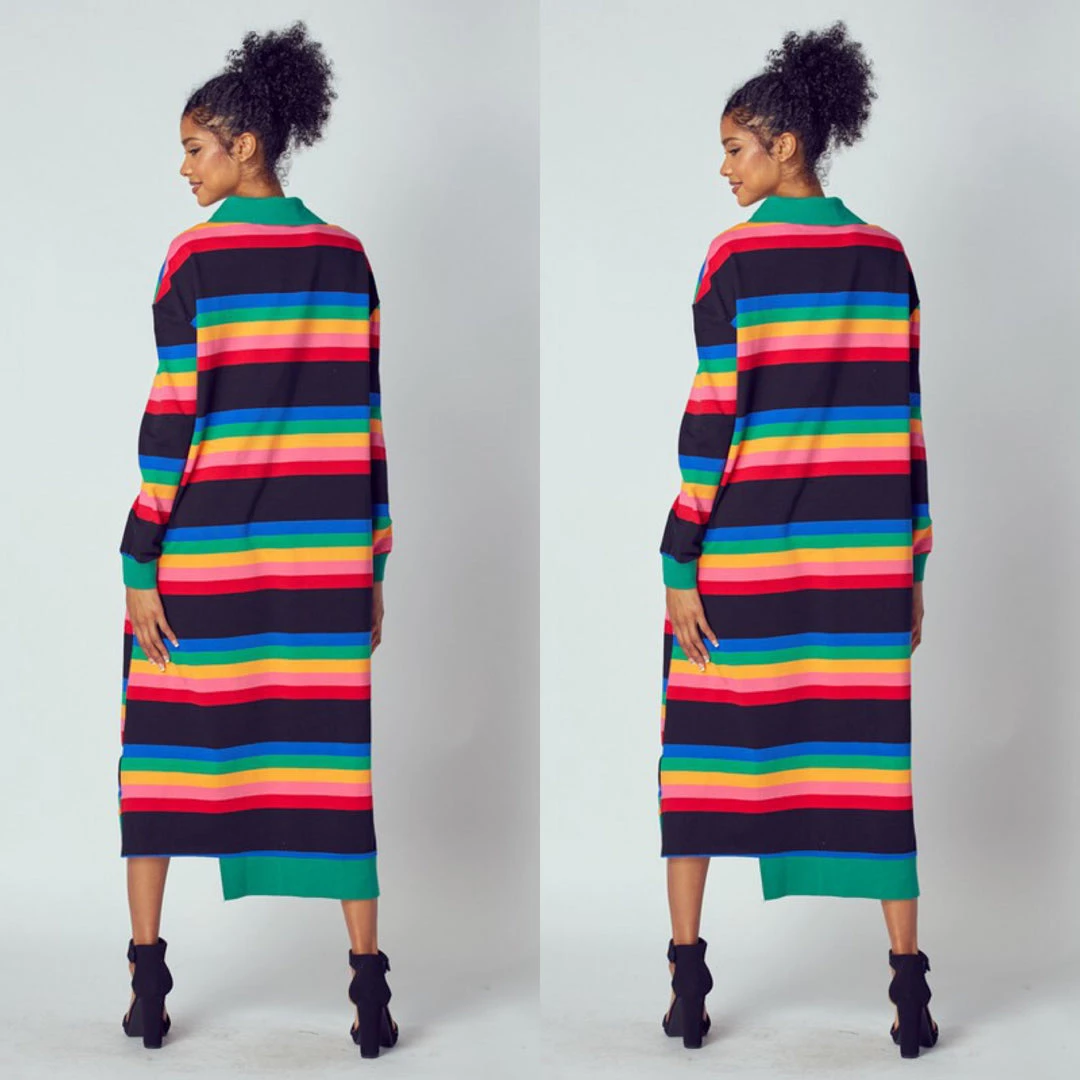 Social Butterfly Collection Multi Color Striped Long Shirt Dress 19 Social Butterfly Collection Multi Color Striped Long Shirt Dress