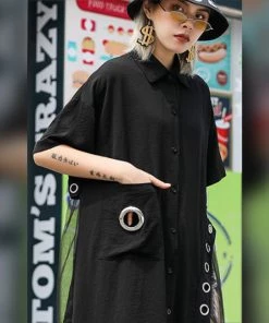 Social Butterfly Collection White Or Black Button Down Grommet Detail Top