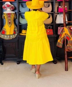 Social Butterfly Collection Plus Size Yellow Boho Style Below The Knee Dress