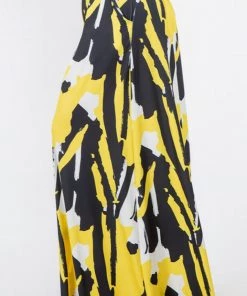 Social Butterfly Collection New Arrivals Black White Yellow Abstract Print Palazzo Pants