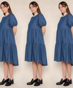 Social Butterfly Collection Plus Size Denim Blue Baby Doll Dress