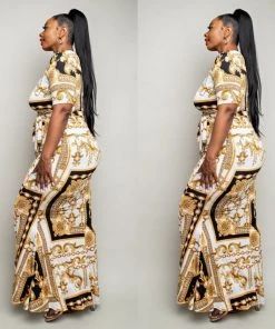 Social Butterfly Collection Black White Gold Print Form Fitted Maxi Dress New Arrivals