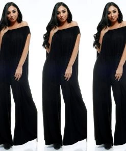 Social Butterfly Collection Black Off The Shoulder Boho Loose Fit Jumpsuit