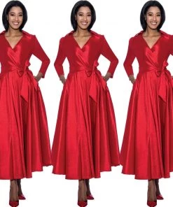 Social Butterfly Collection Red Classic Style Faux Wrap Dress