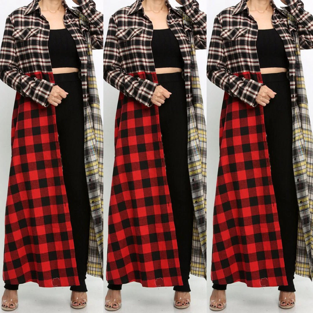 Social Butterfly Collection Plaid Check Multi Color Duster Dress 23 Social Butterfly Collection Plaid Check Multi Color Duster Dress